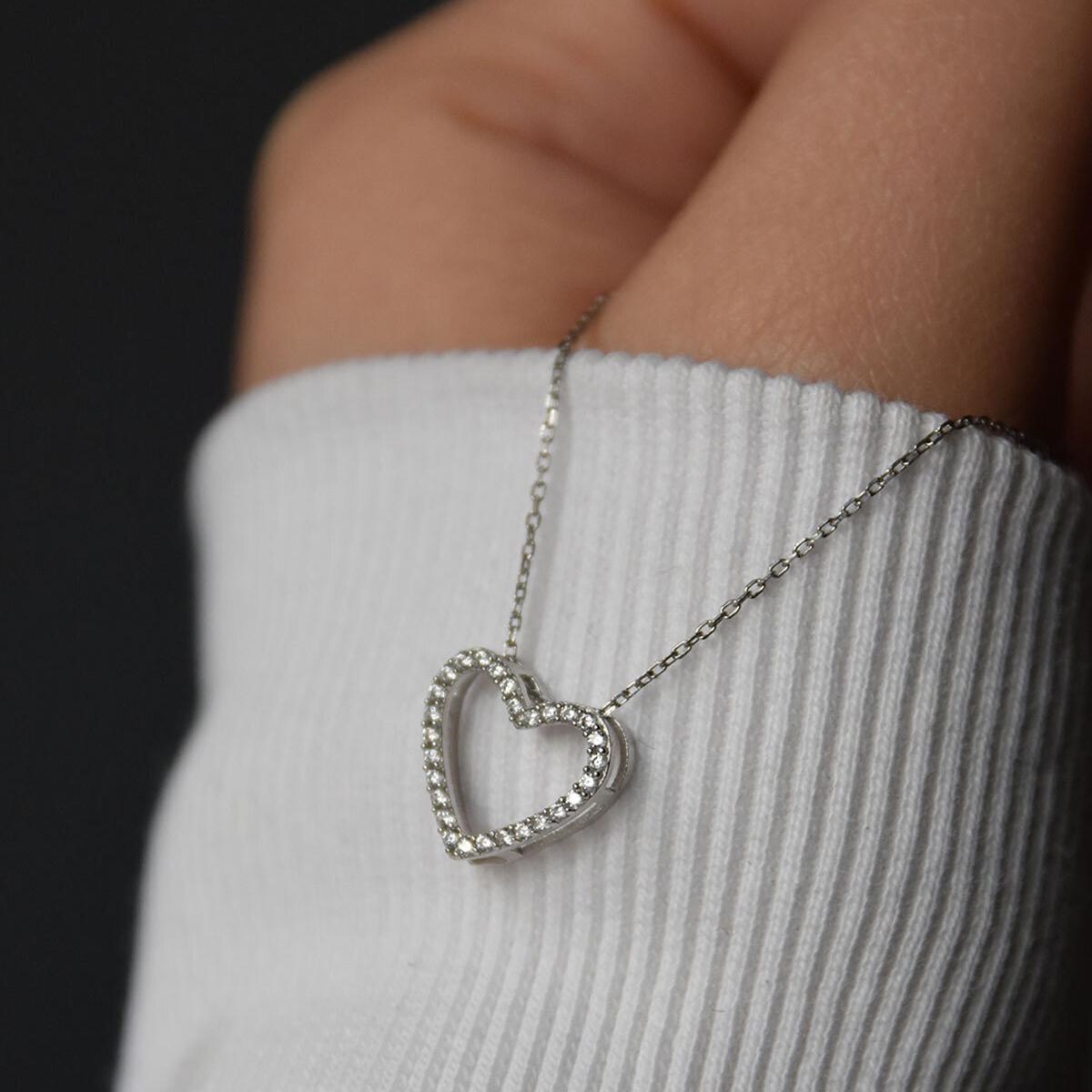 Heart Necklace Diamond • Heart Necklace Silver • Heart Shaped Necklace - Trending Silver Gifts