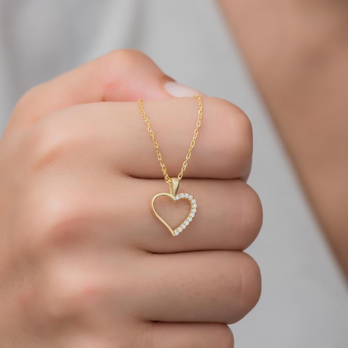 Heart Necklace Gold • Open Heart Necklace • Heart Necklace Diamond - Trending Silver Gifts