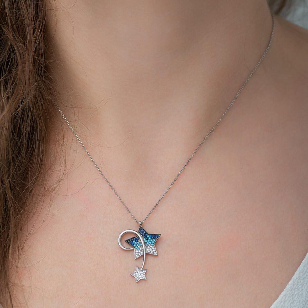 Shooting Star Silver Necklace • Blue Star Necklace - Trending Silver Gifts