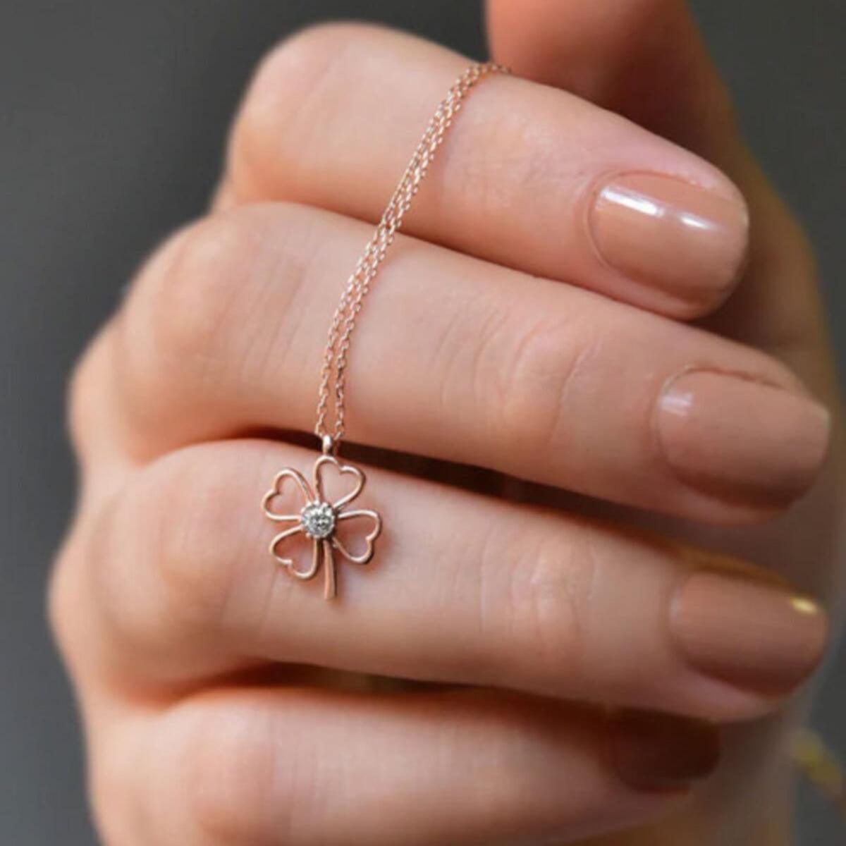 Clover Diamond Necklace • Four Leaf Clover Solitaire Necklace - Trending Silver Gifts