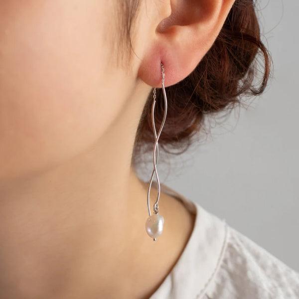 Pearl Spiral Earrings • Pearl Threader Earrings • Pearl Dangle Earring - Trending Silver Gifts