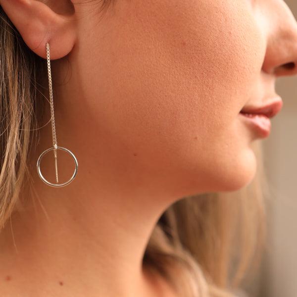 Threader Circle Silver Earrings • Circle Thereader Earrings - Trending Silver Gifts