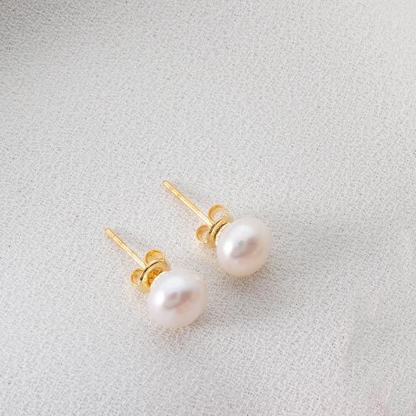 Real Pearl Stud Earrings • Pearl Stud Earrings Gold • Bridesmaid Gifts - Trending Silver Gifts